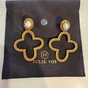 Julie Vos Gold Clover Pearl Earrings
